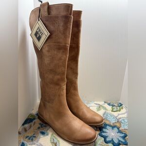 FRYE Paige Tall Riding Pull On Boots Tan Burnished Leather 11 NWT